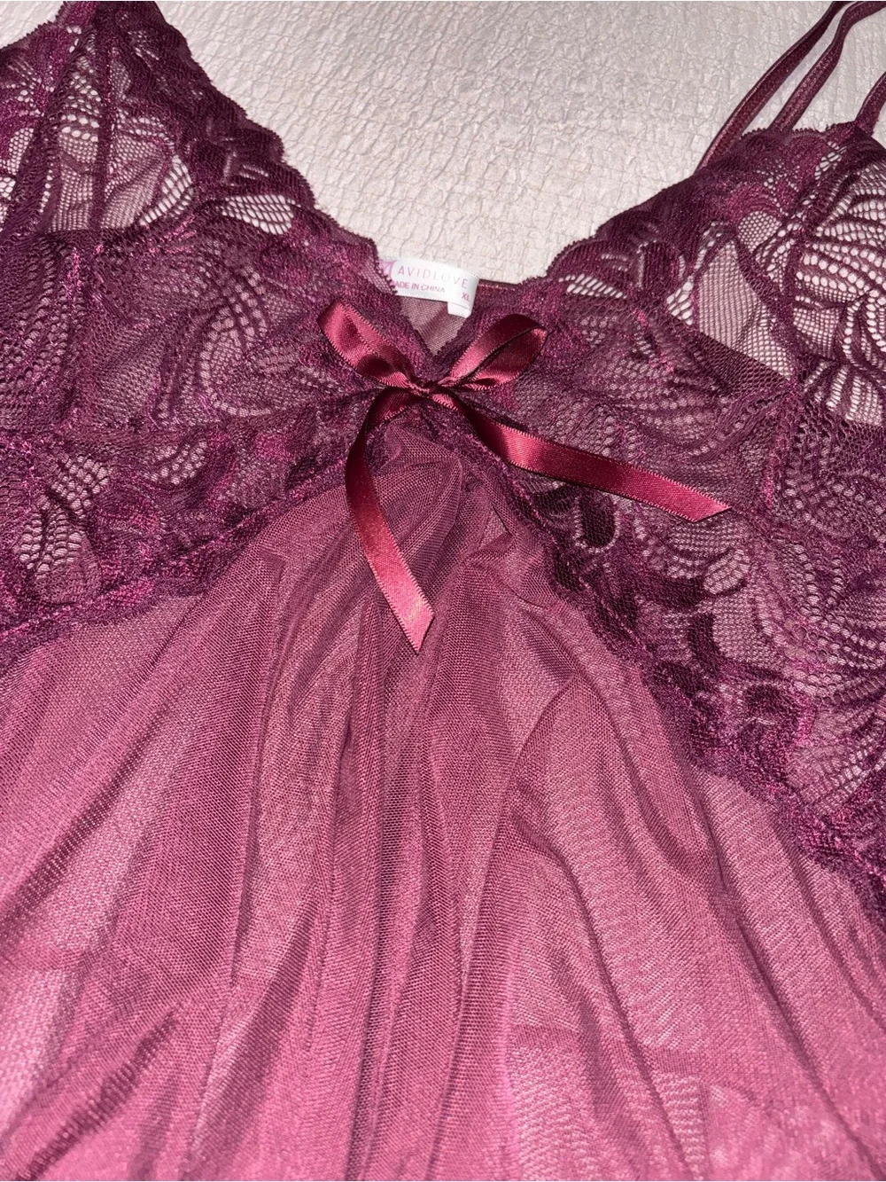 Lace & Mesh Chemise Nightdress in Plum